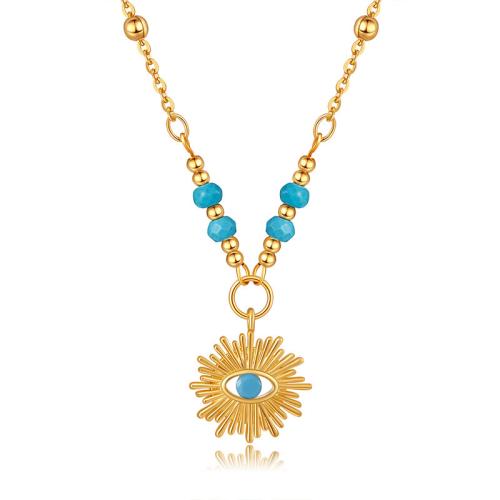 Brass Necklace with turquoise & for woman golden Sold By PC