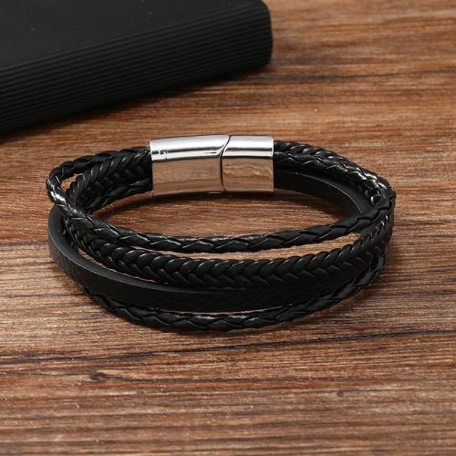 PU Leather Cord Bracelets Zinc Alloy with Magnet & PU Leather for man black Sold By PC