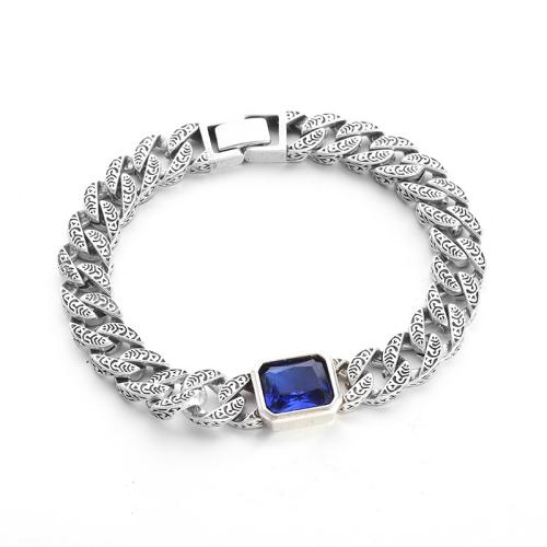 Bracelet en alliage de zinc, avec pierre gemme, Placage, unisexe, bleu, Vendu par PC