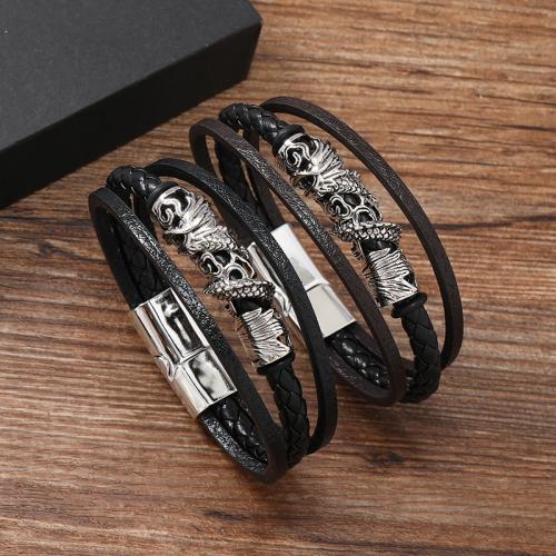 PU Leather Cord Bracelets, Tibetan Style, with PU Leather, handmade, for man, more colors for choice, Sold By PC