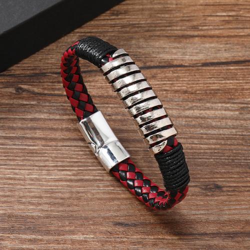 PU Leather Cord Bracelets, Tibetan Style, with Magnet & PU Leather, for man, more colors for choice, Sold By PC