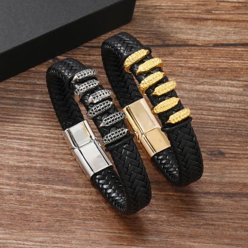 Bracelets cordon PU, alliage de zinc, avec Aimant & cuir PU, fait à la main, le style de punk & pour homme, plus de couleurs à choisir, Vendu par PC