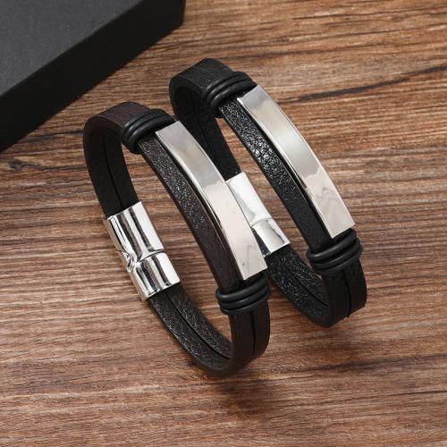 PU Leather Cord Bracelets Zinc Alloy with PU Leather & 304 Stainless Steel handmade for man Sold By PC