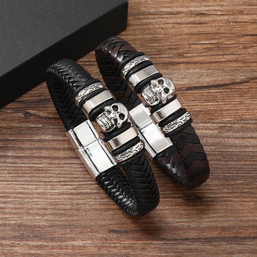 PU Leather Cord Bracelets, Tibetan Style, with PU Leather, for man, more colors for choice, Sold By PC