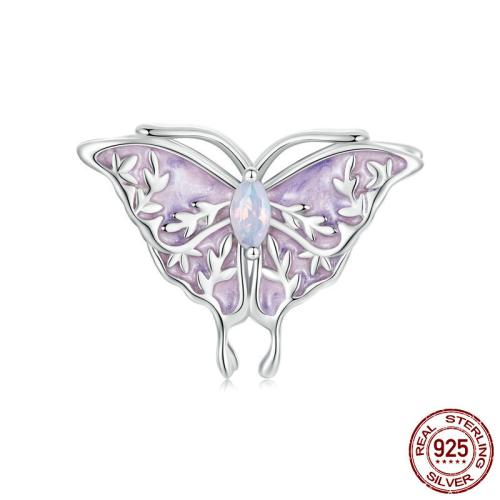 Spacer Beads Jewelry, 925 Sterling Silver, with Opal, Butterfly, platinum plated, DIY & enamel, 18x13mm, Hole:Approx 4.5mm, Sold By PC