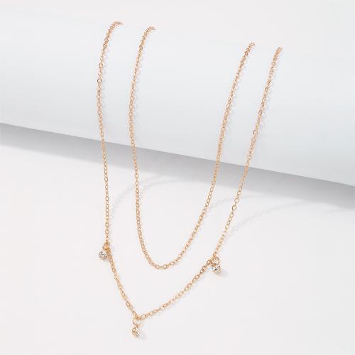 Zinc Alloy Jewelry Necklace Double Layer & fashion jewelry & for woman & with rhinestone Length Approx 39.5-45 cm Sold By PC