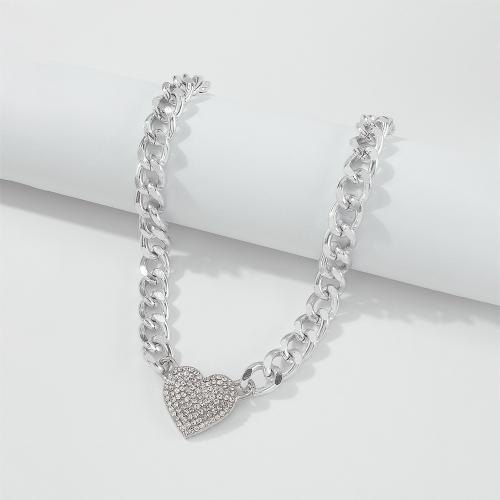 Collar de Aleación de Zinc, Joyería & para mujer & con diamantes de imitación, color de platina, longitud:aproximado 44-49.5 cm, Vendido por UD