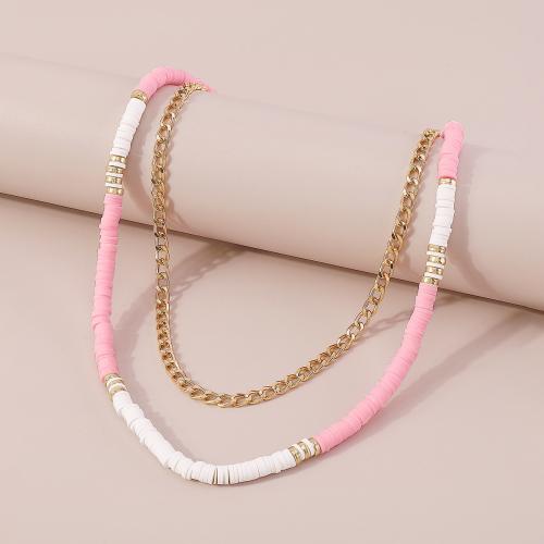 Cink Alloy nakit ogrlice, s PU, Dvostruki sloj & modni nakit & za žene, više boja za izbor, Dužina Približno 40-47 cm, Prodano By PC