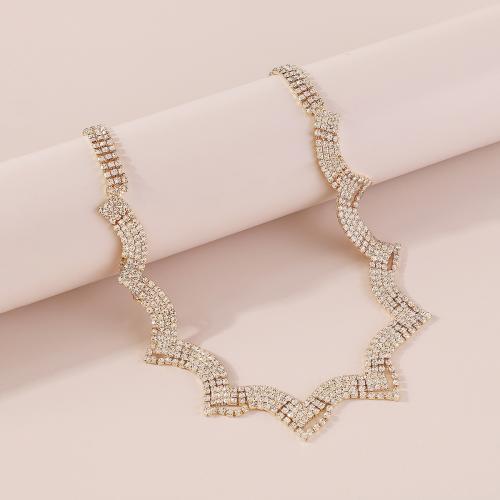 Collar de Aleación de Zinc, Joyería & para mujer & con diamantes de imitación, más colores para la opción, longitud:aproximado 40-54 cm, Vendido por UD