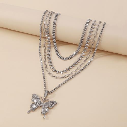Zinc Alloy Jewelry Necklace fashion jewelry & multilayer & for woman & with rhinestone Length Approx 36.7-46.7 cm Sold By PC
