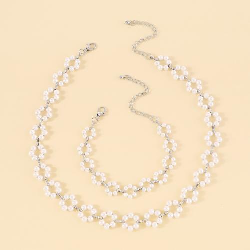 Parures de bijoux, Bracelet & collier, fer, avec perle de plastique, 2 pièces & bijoux de mode & pour femme, plus de couleurs à choisir, Vendu par fixé