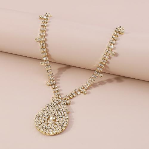 Tibetan Style Jewelry Necklace, fashion jewelry & for woman & with rhinestone, more colors for choice, Length:Approx 36.5-47.5 cm, Sold By PC
