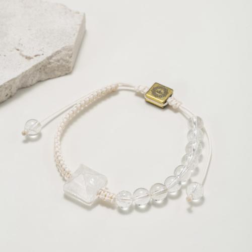 Bracelets quartz, quartz clair, avec Cordon de noeud & alliage de zinc, Pyramidal, Placage de couleur d'or, Réglable & bijoux de mode & unisexe, transparent, 12mm, Vendu par PC