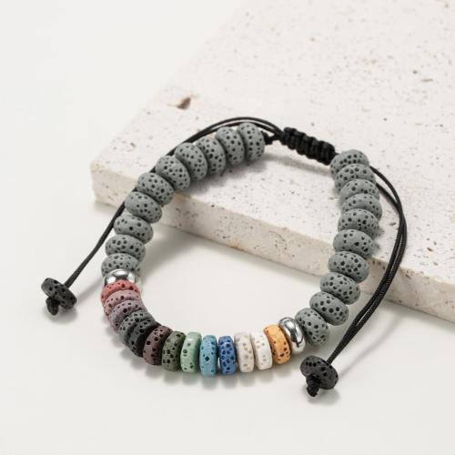Gemstone Bracelets Lava with Knot Cord Flat Round Adjustable & fashion jewelry & Unisex mixed colors Sold By PC