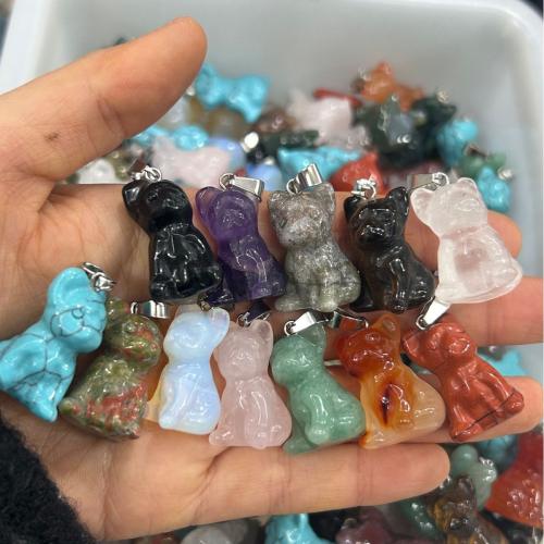 Gemstone Pendants Jewelry, Dog, Carved, fashion jewelry & DIY & different materials for choice, more colors for choice, 20x30mm, Sold By PC