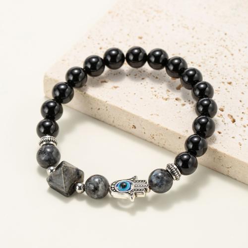 Gemstone Bracelets, Obsidian, with Labradorite & Resin & Tibetan Style, Pyramidal, silver color plated, fashion jewelry & Unisex, mixed colors, Sold By PC
