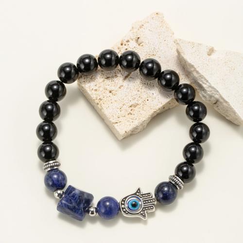 Gemstone Bracelets, Obsidian, with Sodalite & Resin & Tibetan Style, Pyramidal, silver color plated, fashion jewelry & Unisex, mixed colors, Sold By PC