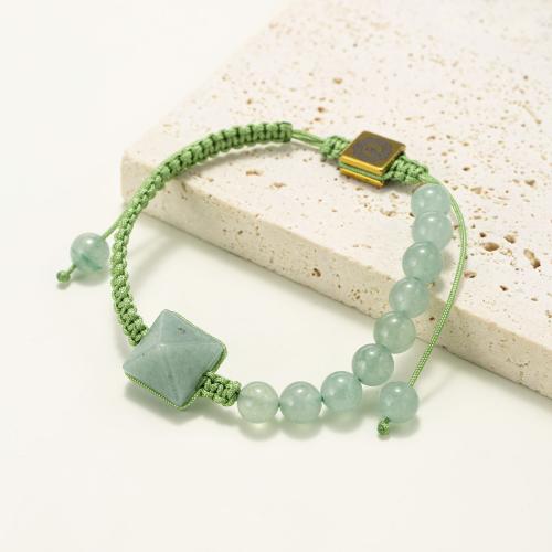 Gemstone Bracelets Green Aventurine with Knot Cord & Zinc Alloy Pyramidal gold color plated Adjustable & fashion jewelry & Unisex green 12mm Sold By PC