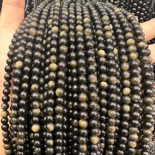 Gemstone Jewelry Beads, Silver Obsidian, with Gold Obsidian, Round, fashion jewelry & DIY & different size for choice, more colors for choice, Sold Per Approx 38 cm Strand