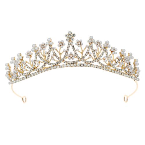 Krone, Zinklegierung, mit Kunststoff Perlen, Modeschmuck & für Frau & mit Strass, goldfarben, verkauft von PC