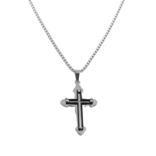 Nehrđajućeg čelika, nakit ogrlice, 304 nehrđajućeg čelika, Križ, uglađen, modni nakit & različitih stilova za izbor & za čovjeka, 33x54mm, Dužina Približno 60 cm, Prodano By PC