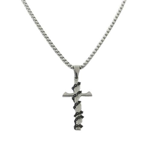 Nehrđajućeg čelika, nakit ogrlice, 304 nehrđajućeg čelika, Križ, uglađen, modni nakit & različitih stilova za izbor & za čovjeka, srebro, 42x22mm, Dužina Približno 60 cm, Prodano By PC
