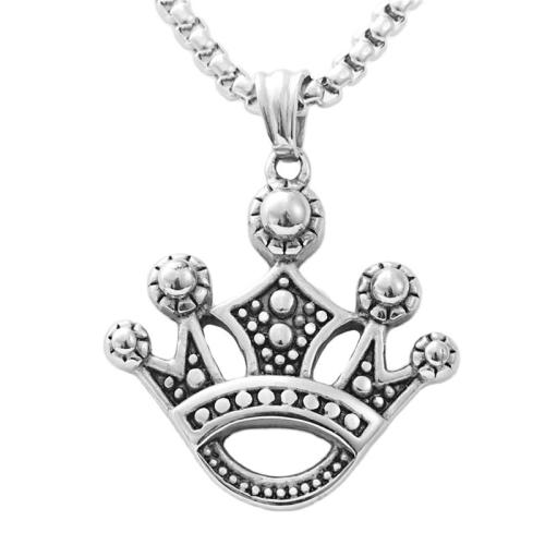Stainless Steel Jewelry Necklace, 304 Stainless Steel, Crown, polished, fashion jewelry & different styles for choice & for man, silver color, 30x31mm, Length:Approx 60 cm, Sold By PC