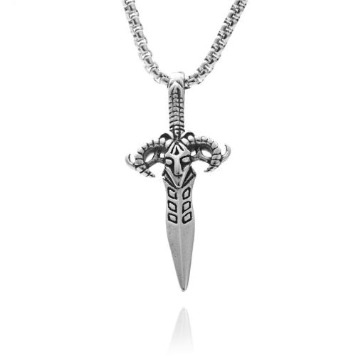 Stainless Steel Jewelry Necklace, 304 Stainless Steel, polished, fashion jewelry & different styles for choice & for man, silver color, 22x49mm, Length:Approx 60 cm, Sold By PC