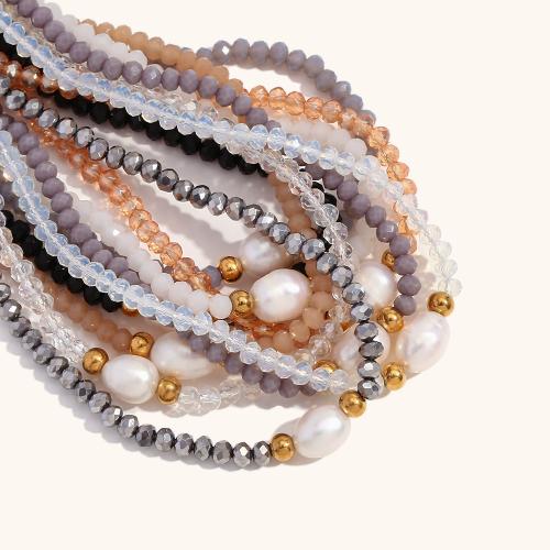 Kristall Halskette, mit Natürliche kultivierte Süßwasserperlen & Harz, mit Verlängerungskettchen von 5cm, Modeschmuck & für Frau, mehrere Farben vorhanden, verkauft per ca. 40 cm Strang