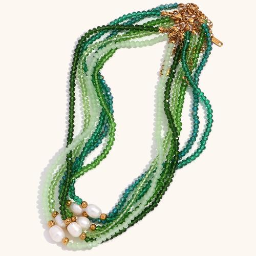 Collier en cristal, avec perle d'eau douce cultivée, avec 5cm chaînes de rallonge, bijoux de mode & pour femme, plus de couleurs à choisir, Vendu par Environ 40 cm brin