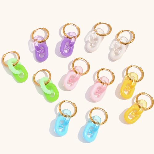 Huggie Hoop Drop Earring, 304 Stainless Steel, with Acrylic, 18K gold plated, fashion jewelry & for woman, more colors for choice, Sold By Pair