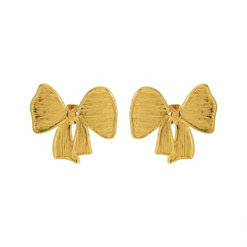 Stainless Steel Stud Earrings, 304 Stainless Steel, Bowknot, 18K gold plated, fashion jewelry & for woman, golden, 26x28mm, Sold By Pair
