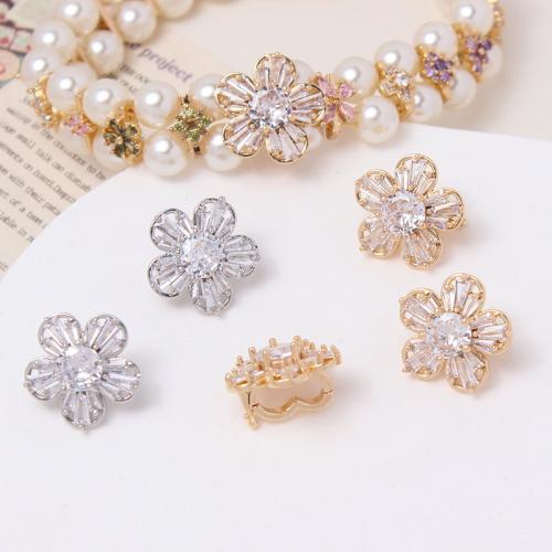Zinc Alloy Jewelry Beads with Cubic Zirconia Flower plated DIY & double-hole nickel lead & cadmium free 18mm Sold By PC