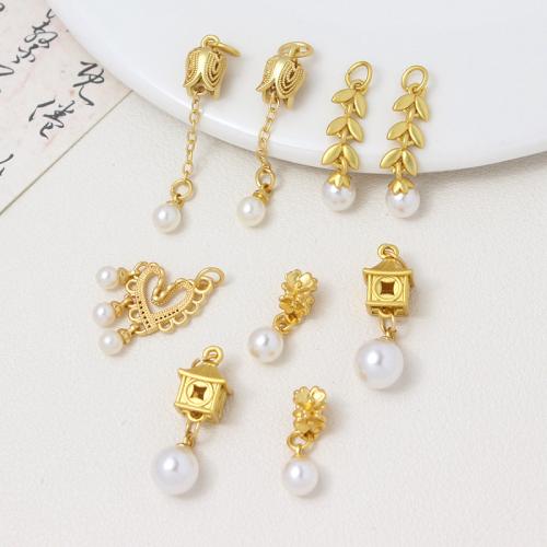 Brass Jewelry Pendants with Plastic Pearl gold color plated DIY nickel lead & cadmium free Sold By PC