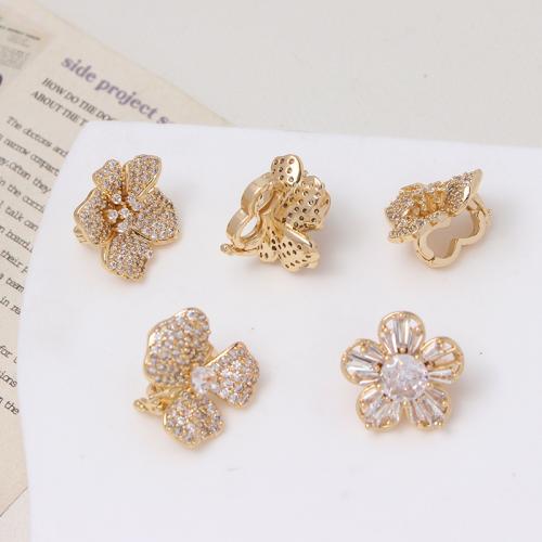 Cubic Zirconia Brass Beads with Cubic Zirconia gold color plated DIY & double-hole nickel lead & cadmium free Sold By PC