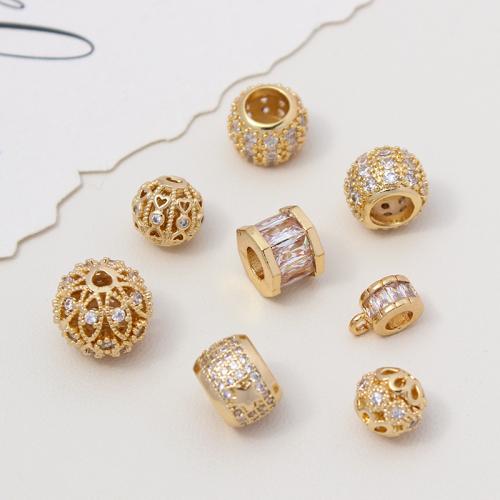 Cubic Zirconia Brass Beads with Cubic Zirconia gold color plated DIY nickel lead & cadmium free Sold By PC