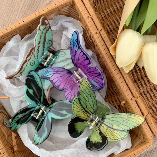 Hair Claw Clips, Acrylic, Butterfly, fashion jewelry, more colors for choice, 80x75mm, Sold By PC