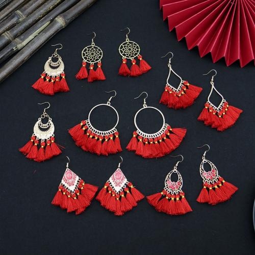 Tibetan Style Drop Earrings, with Caddice, different styles for choice & for woman & enamel, red, Sold By Pair