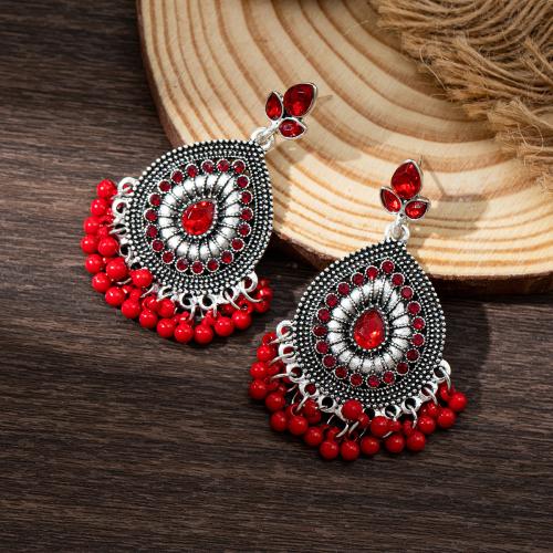 Tibetan Style Stud Earring, fashion jewelry & for woman & with rhinestone, more colors for choice, 60x30mm, Sold By Pair