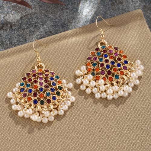 Tibetan Style Drop Earrings, with Plastic Pearl, fashion jewelry & for woman & with rhinestone, more colors for choice, 60x35mm, Sold By Pair