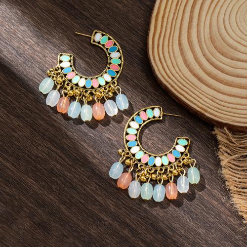 Zinc Alloy Stud Earring with Glass Beads fashion jewelry & for woman & enamel Sold By Pair