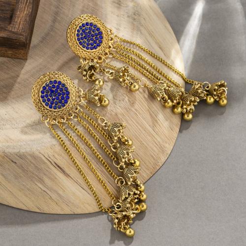 Tibetan Style Stud Earring, plated, fashion jewelry & for woman & with rhinestone, more colors for choice, 105x35mm, Sold By Pair