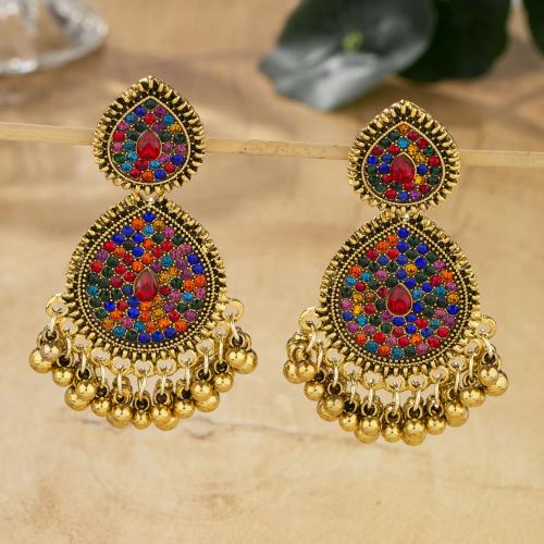 Tibetan Style Stud Earring, plated, fashion jewelry & for woman & with rhinestone, more colors for choice, 66x40mm, Sold By Pair