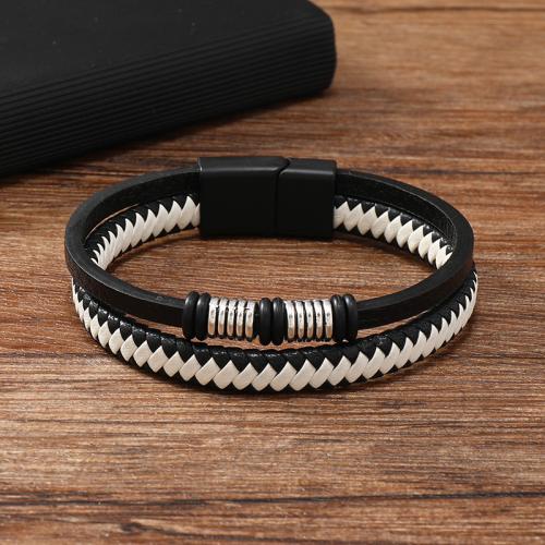 PU Leather Cord Bracelets, Tibetan Style, with PU Leather, plated, Unisex, white and black, Sold By PC