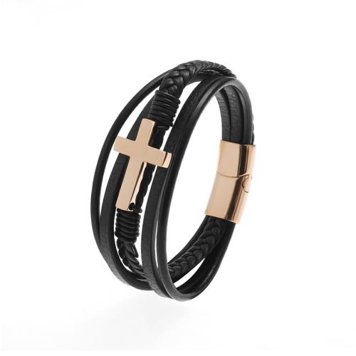 Bracelet en alliage de zinc, avec Aimant & cordon en cuir, Placage, pour homme, plus de couleurs à choisir, Vendu par PC
