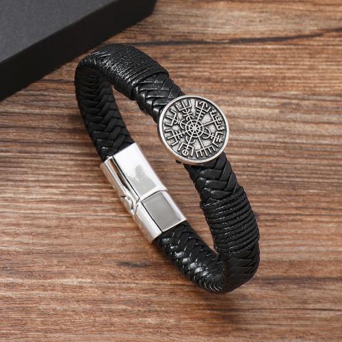 Bracelets cordon PU, alliage de zinc, avec Aimant & cuir PU, fait à la main, unisexe, noire, Vendu par PC