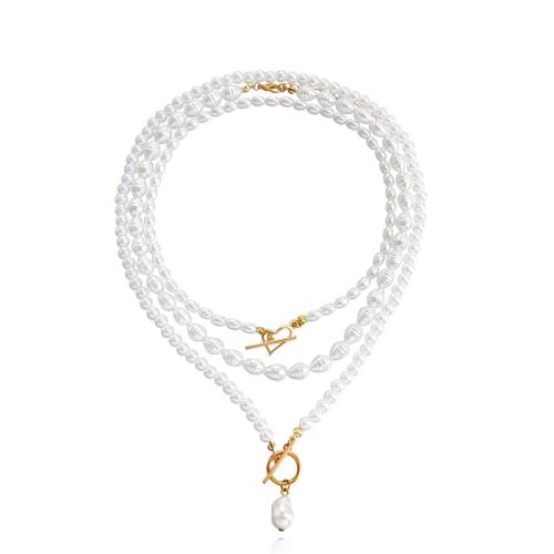 Collar de perlas de plástico, aleación de zinc, con Perlas plásticas, hecho a mano, para mujer, Blanco, Vendido por UD