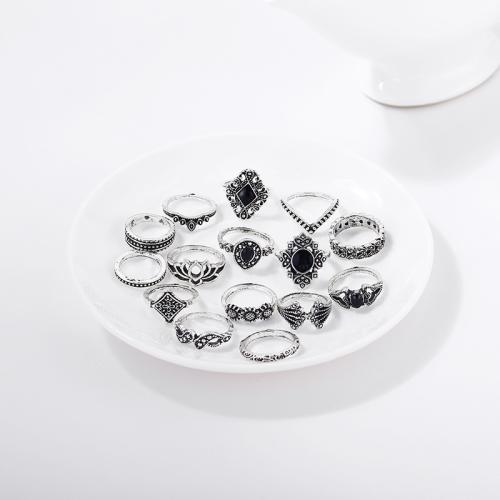 Zinc Alloy Ring Set with Gemstone Antique finish 15 pieces & micro pave cubic zirconia & for woman silver color Sold By Set