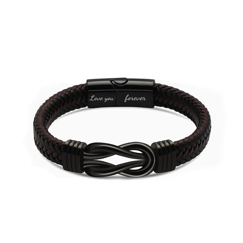 Bracelets cordon PU, Acier inoxydable 304, avec Microfibre PU, Placage, longueur différente pour le choix & pour homme, noire, Vendu par PC