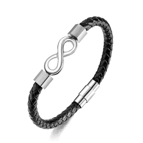 Leather Cord Bracelet, 304 Stainless Steel, with Microfiber PU, plated, different length for choice & for man, more colors for choice, Sold By PC